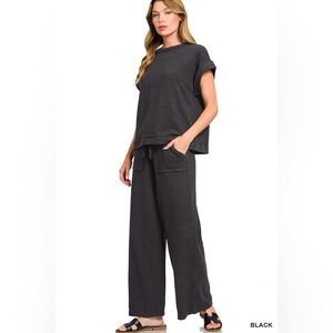 ZENANA NWT Top & Pant Set cotton  Black Slub Size Small - Large